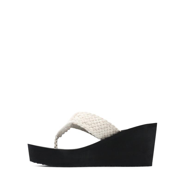 Woven Strap Platform Wedge Flip Flops - WHITE - 3